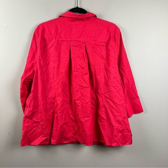 Chico’s no iron 3/4 sleeve fuchsia pink pleated boxy swing button down 3.5 18 XL - Picture 7 of 11